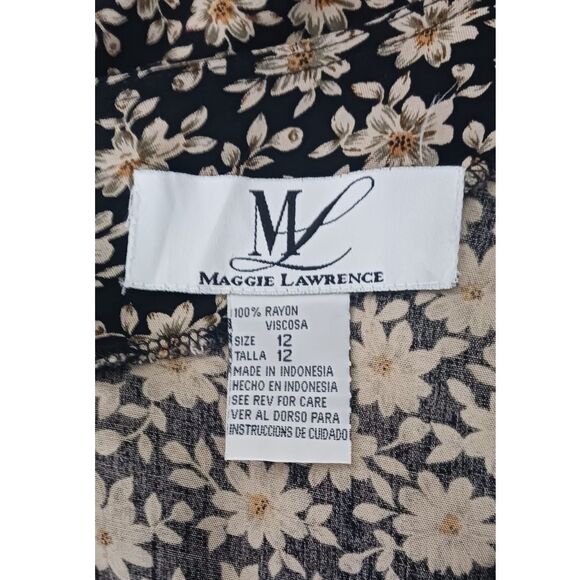 Vintage Maggie Lawrence Black & Cream Floral Print Maxi Modest Sleeveless Dress - Picture 4 of 7